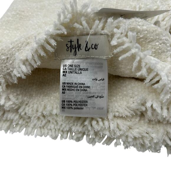 NWT Style & Co Ivory Cream White Chenille Scarf Oblong Soft Cozy Fluffy Fringe - Picture 15 of 16